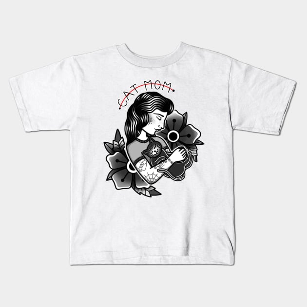 Tattooed ‘Cat Mom’ Kids T-Shirt by Ames-O-Art